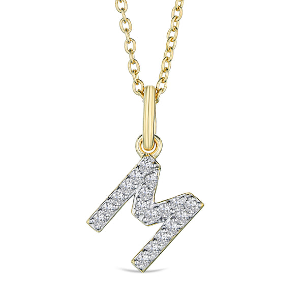 Love Letter Initial M Lab Diamond Necklace set in 18K Gold Vermeil